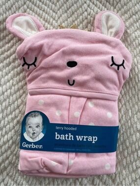 Gerber Pink Hooded Bath Wrap Polka Dots Animal Face